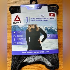 Reebok Women's M Base Layer Long Sleeve Thermal Crew Top BLACK GRAY